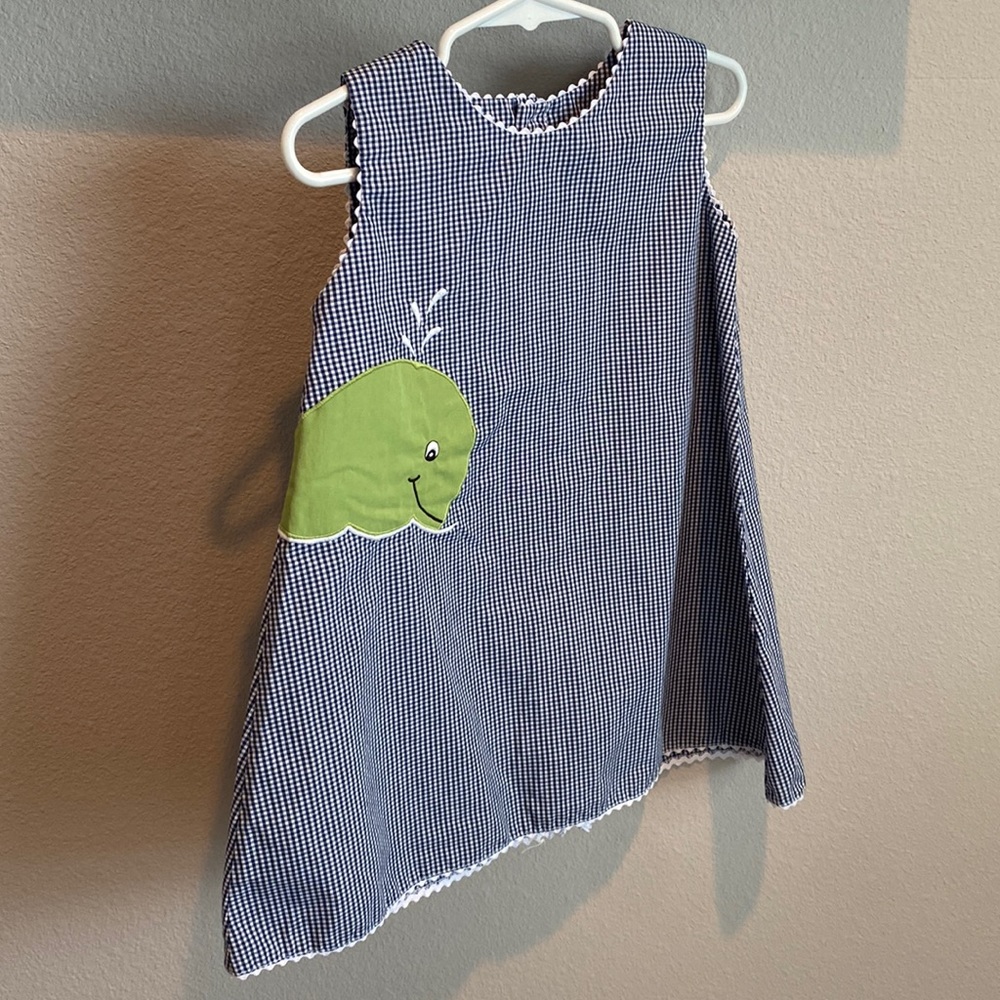 Royal Kidz preppy blue and white gingham whale dress